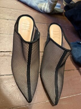 INC International Concepts Black Mesh Pointed-Toe Slip-On Mules